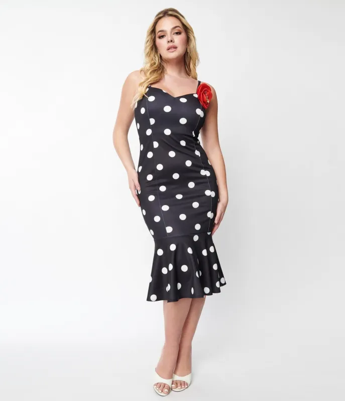 Betty Boop x Unique Vintage Black & White Polka Dot Wiggle Dress made by Unique Vintage
