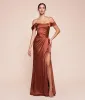 Ladivine by Cinderella Divine Sienna Off The Shoulder Lace Up Corset Satin Gown sold by Unique Vintage