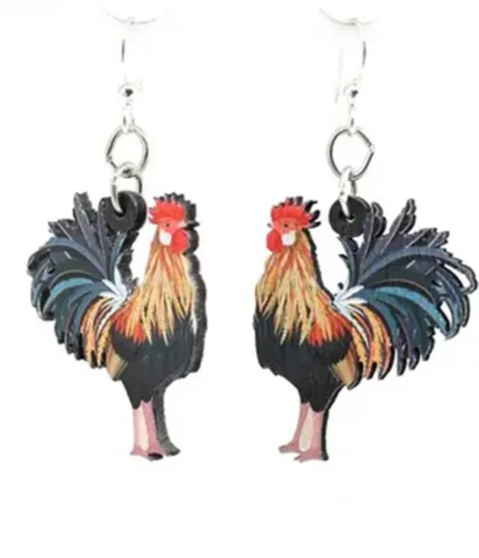 Wooden Rooster Earrings sold by Unique Vintage