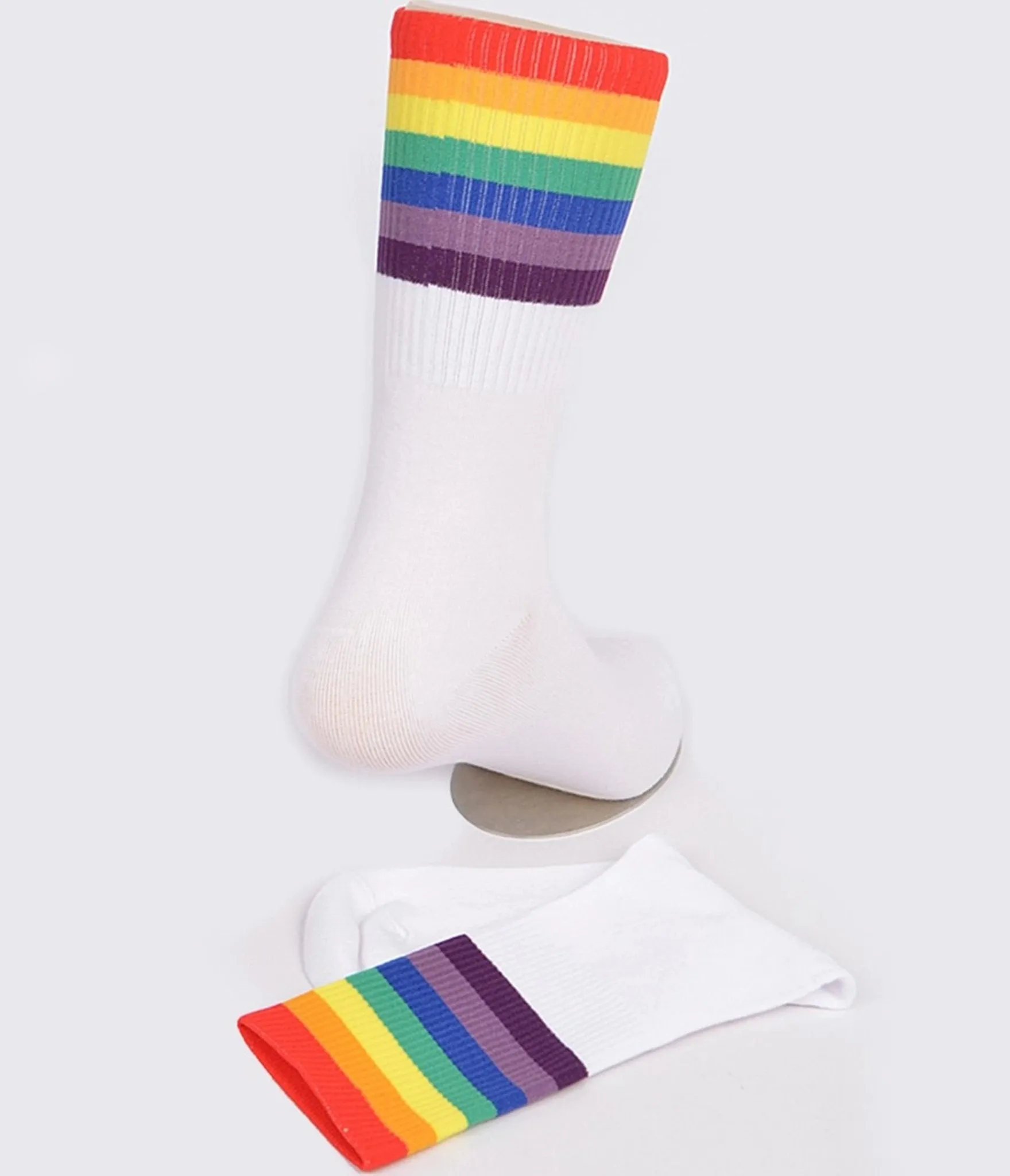 Rainbow Trim & White Crew Socks sold by Unique Vintage product image thumbnail 2