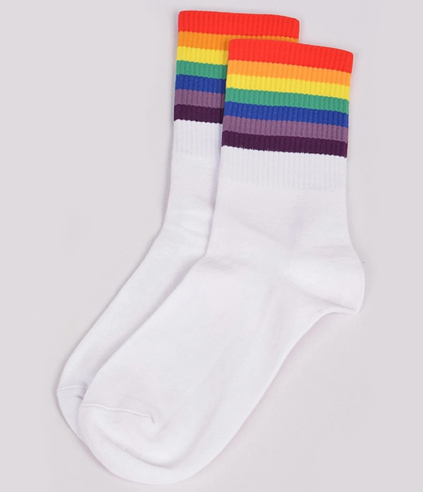 Rainbow Trim & White Crew Socks sold by Unique Vintage