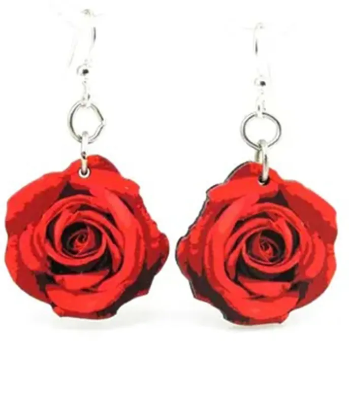 Deep Red Rose Blossom Earrings sold by Unique Vintage