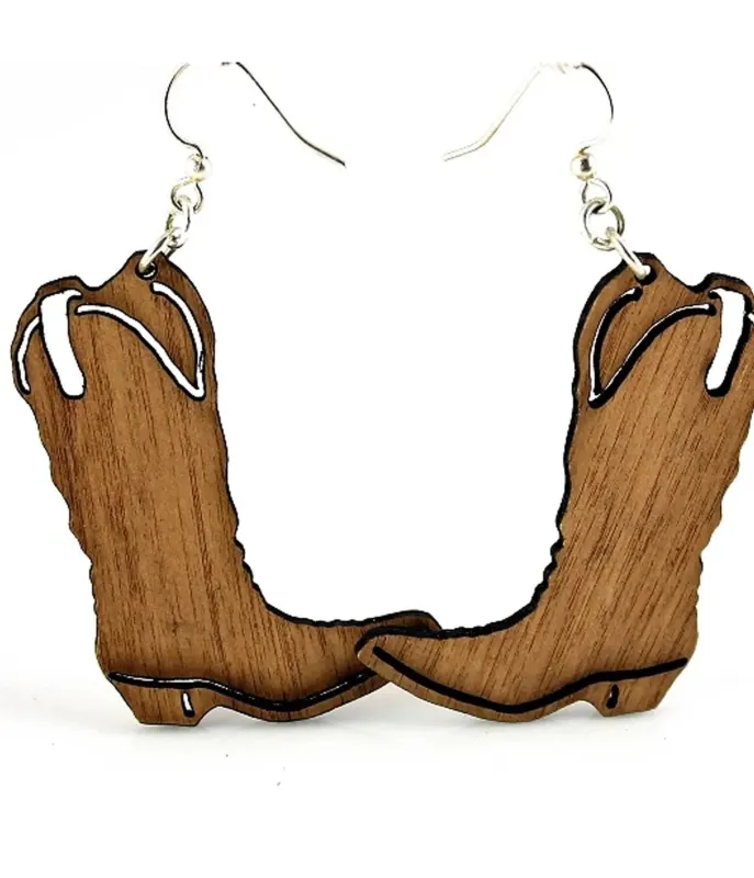Wooden Cowboy Boot Earrings sold by Unique Vintage