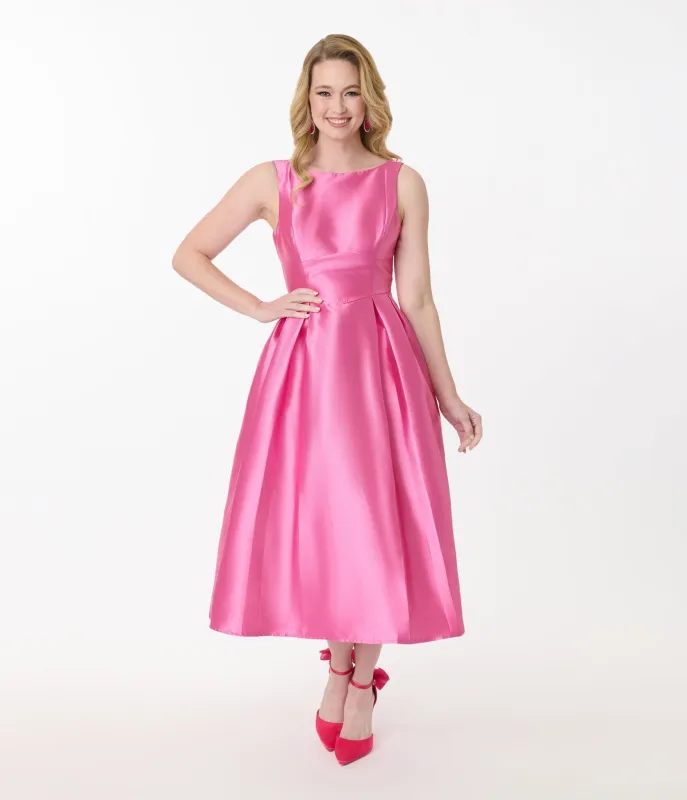 1980s Pink Shimmer Sleeveless Midi Dress sold by Unique Vintage