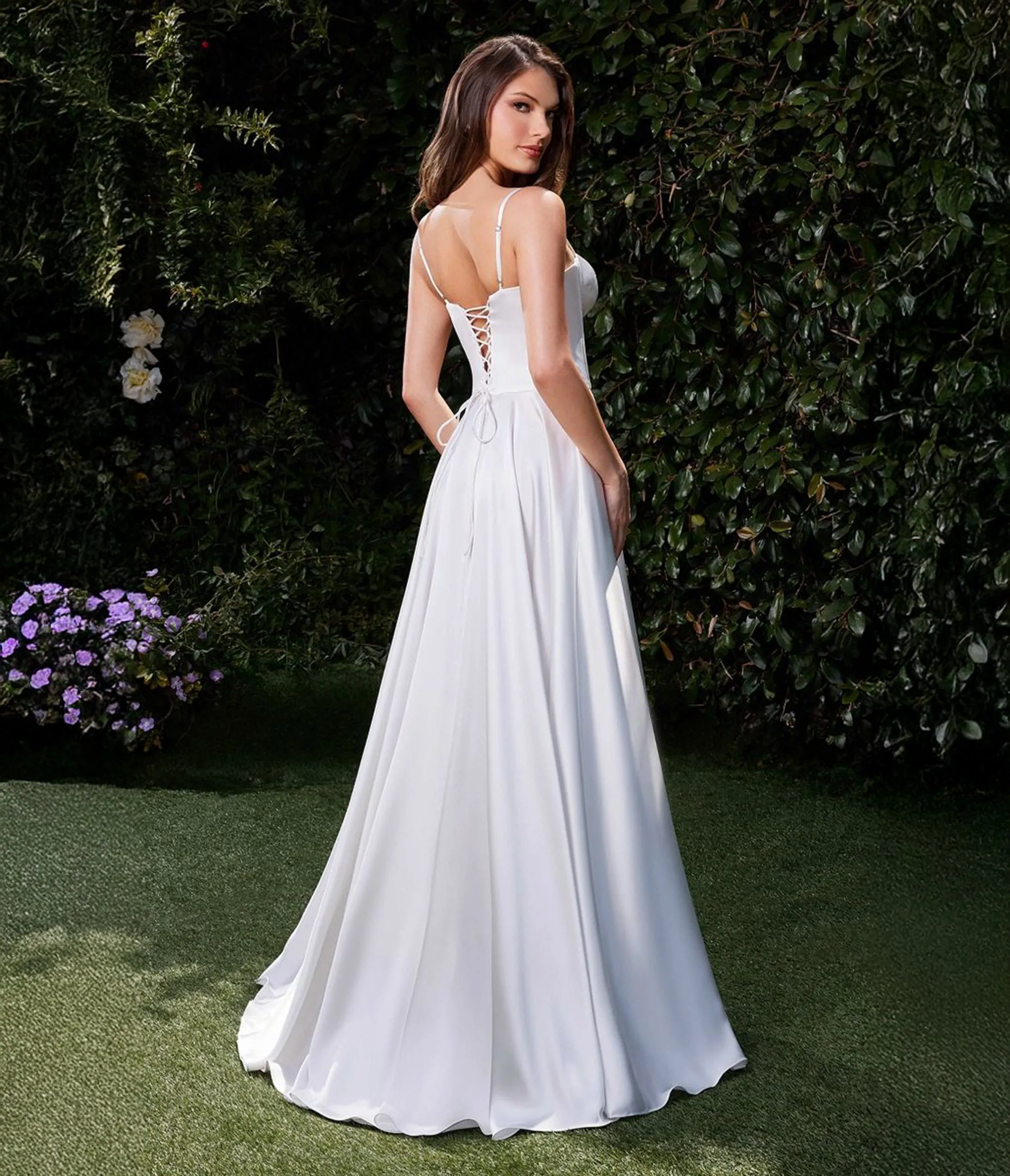 Ladivine by Cinderella OffWhite Satin A-line Bustier Bridal Dress sold by Unique Vintage product image thumbnail 2