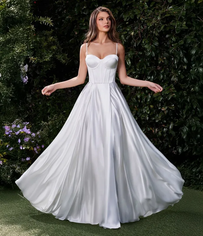 Ladivine by Cinderella OffWhite Satin A-line Bustier Bridal Dress sold by Unique Vintage