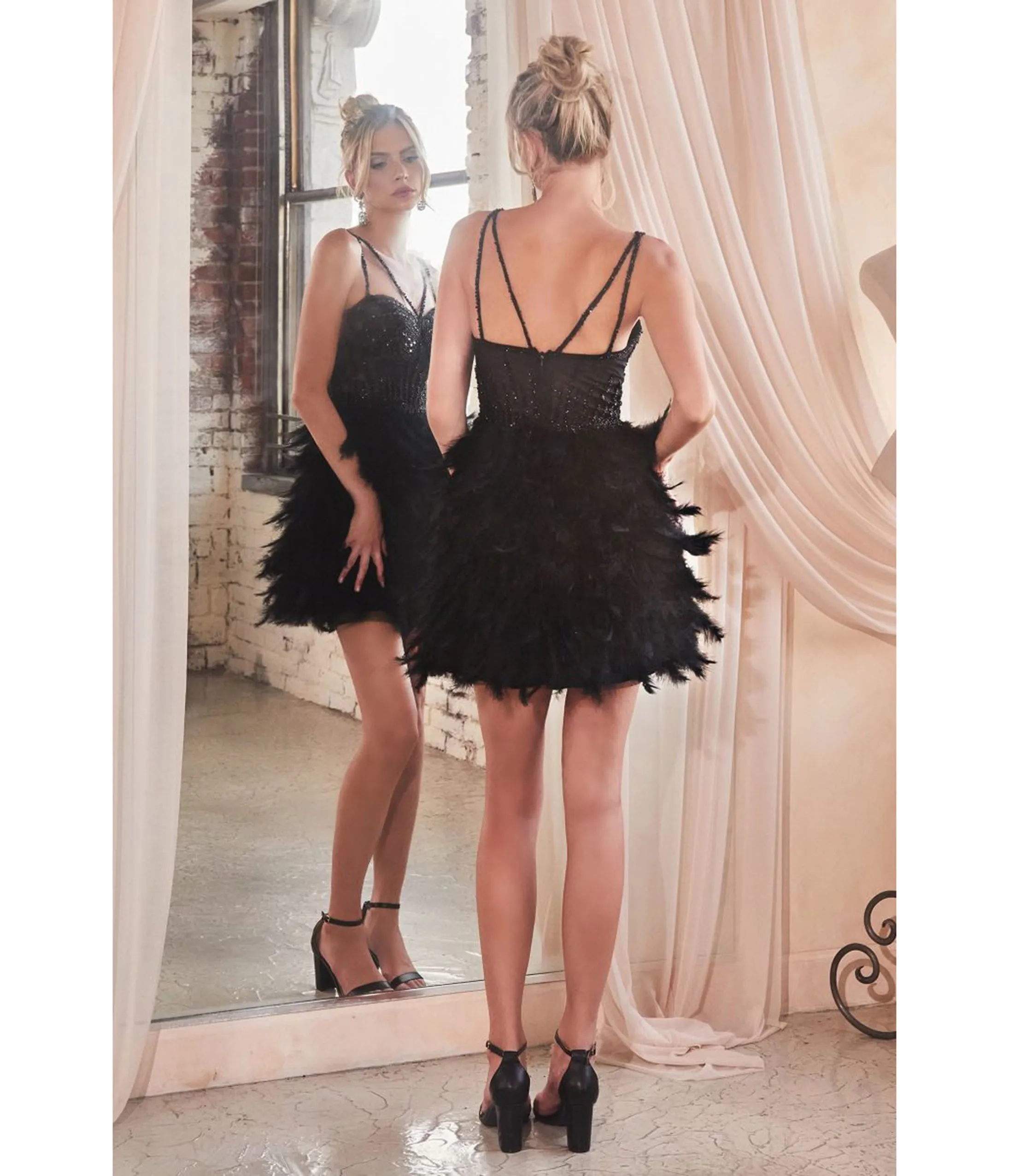 Ladivine by Cinderella Feathered Short Little Black Dress sold by Unique Vintage product image thumbnail 2
