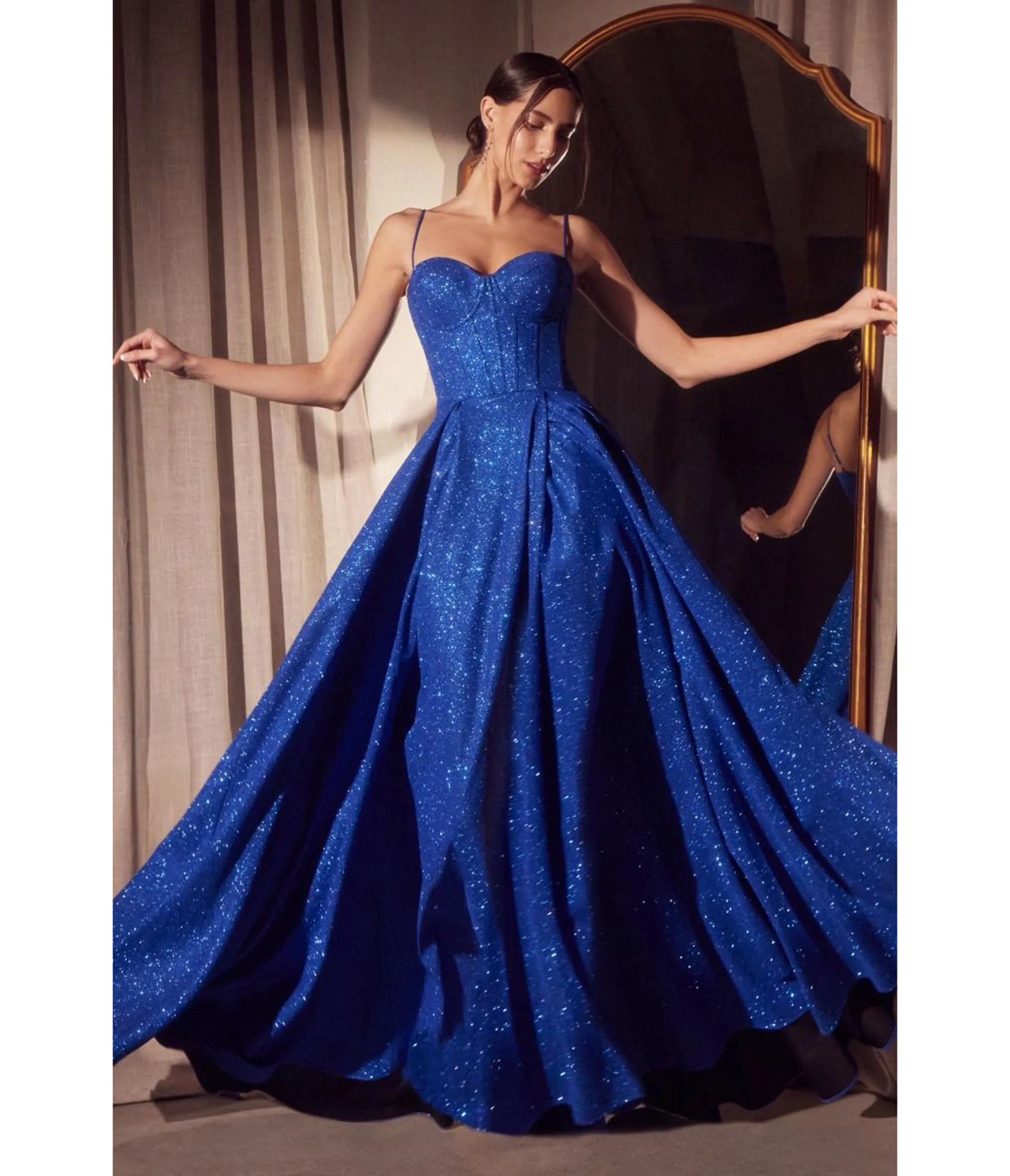 Amoris by Cinderella Divine Royal Blue Glitter Sleeveless A-Line Slit Prom Gown sold by Unique Vintage
