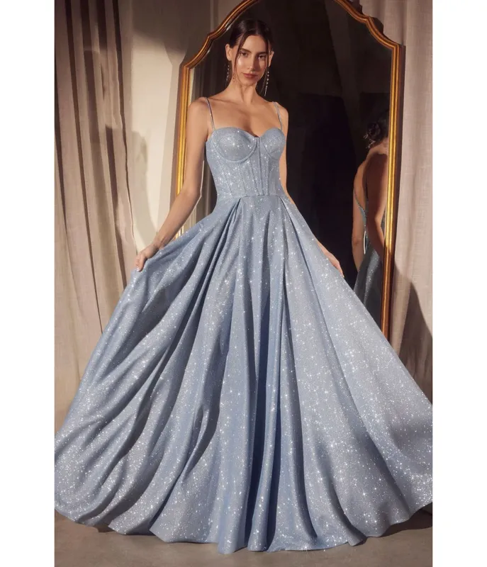 Amoris by Cinderella Divine Light Blue Glitter Sleeveless A-Line Slit Prom Gown sold by Unique Vintage