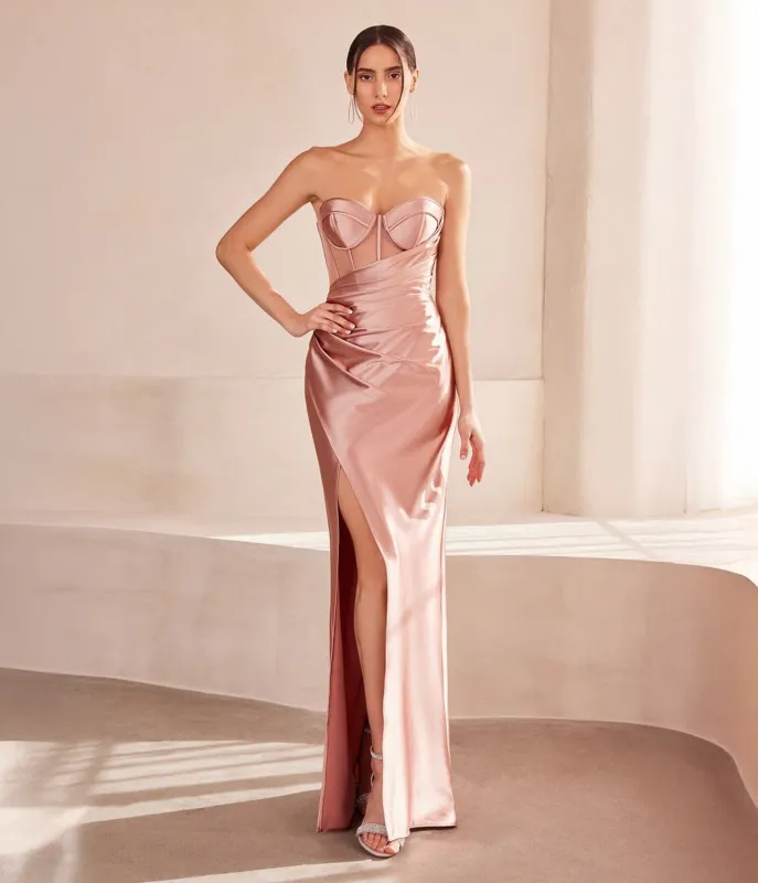 Amoris by Cinderella Divine Rose Gold Strapless Elegant Sweetheart Prom Gown sold by Unique Vintage