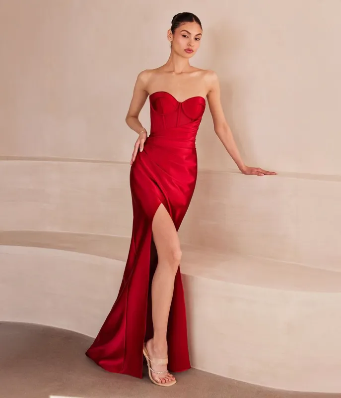 Amoris by Cinderella Divine Burgundy Strapless Elegant Sweetheart Prom Gown sold by Unique Vintage
