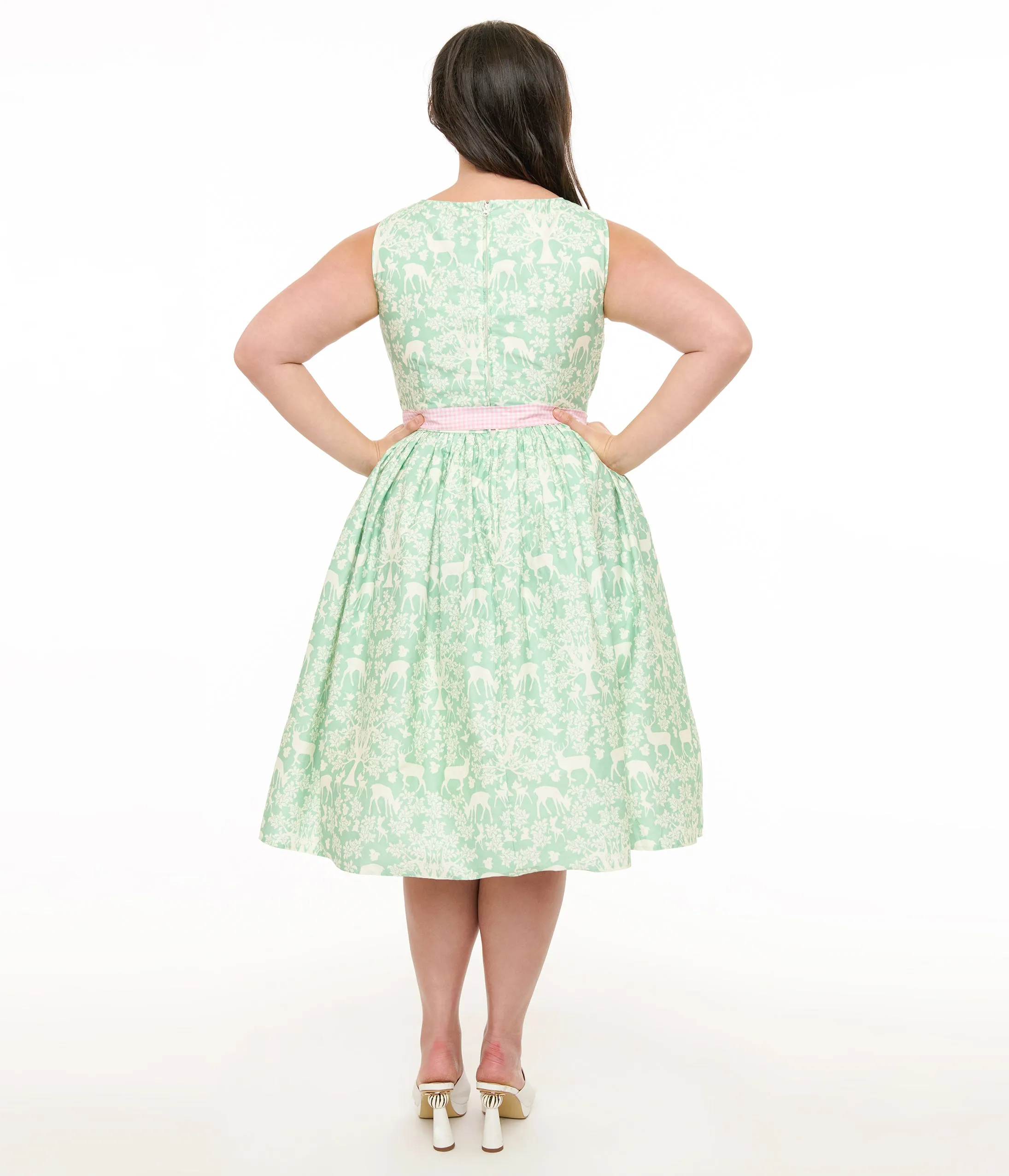 Disney Bambi Collection by Unique Vintage Plus Size Green Forest Friends & Pink Gingham Sleeveless Swing Dress sold by Unique Vintage product image thumbnail 3