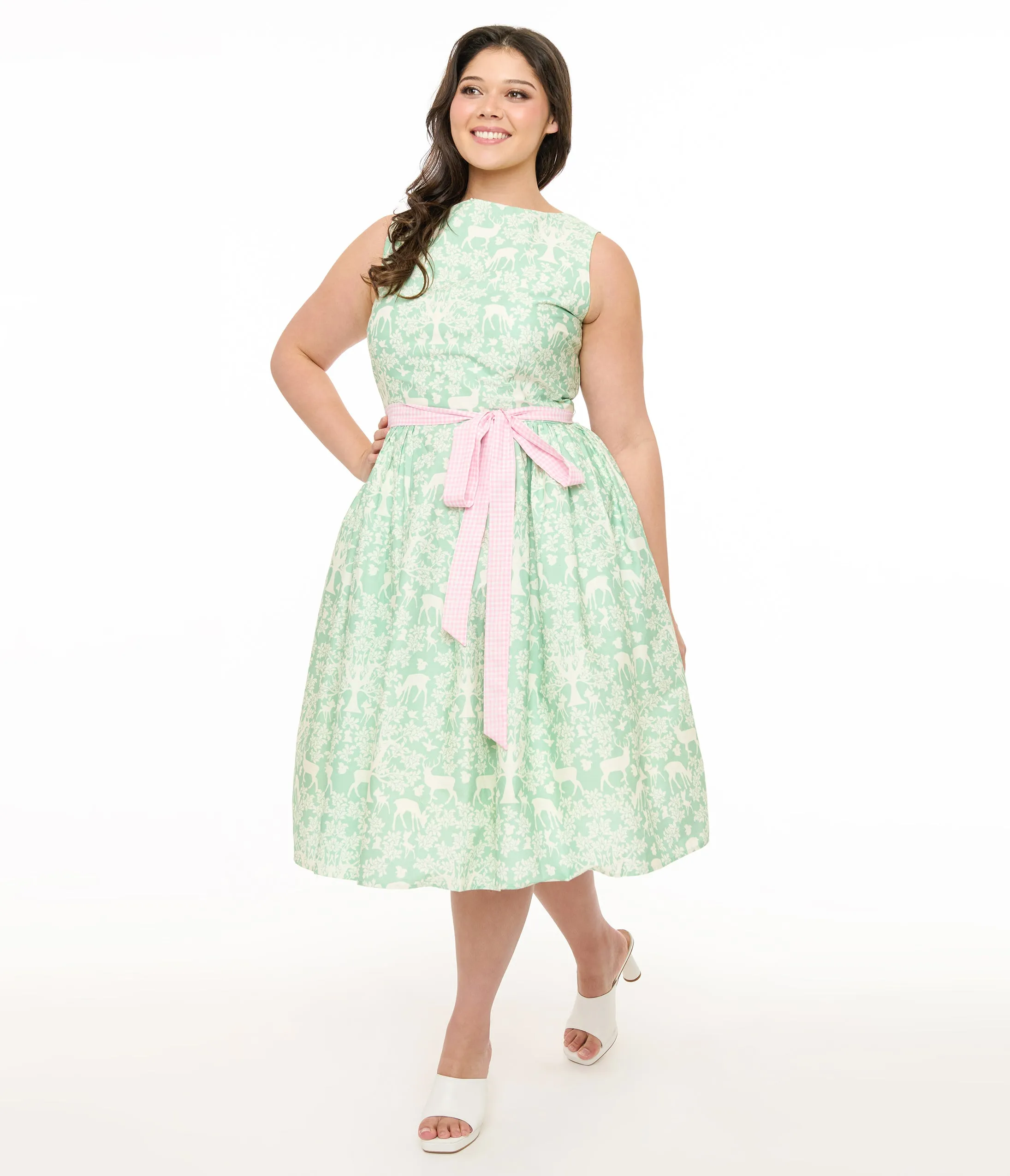 Disney Bambi Collection by Unique Vintage Plus Size Green Forest Friends & Pink Gingham Sleeveless Swing Dress sold by Unique Vintage product image thumbnail 4