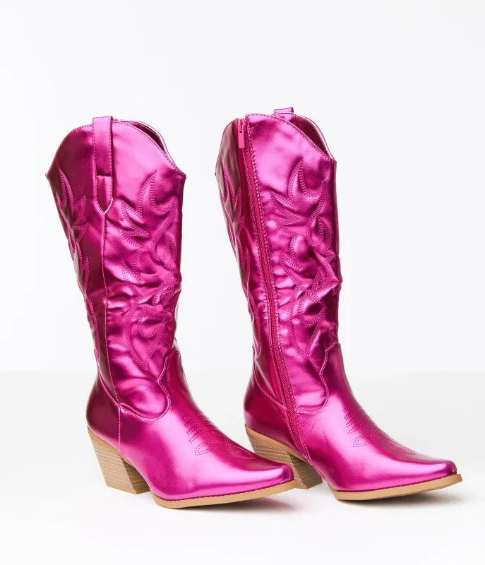 Hot Pink Patent Leatherette Cowboy Boots sold by Unique Vintage