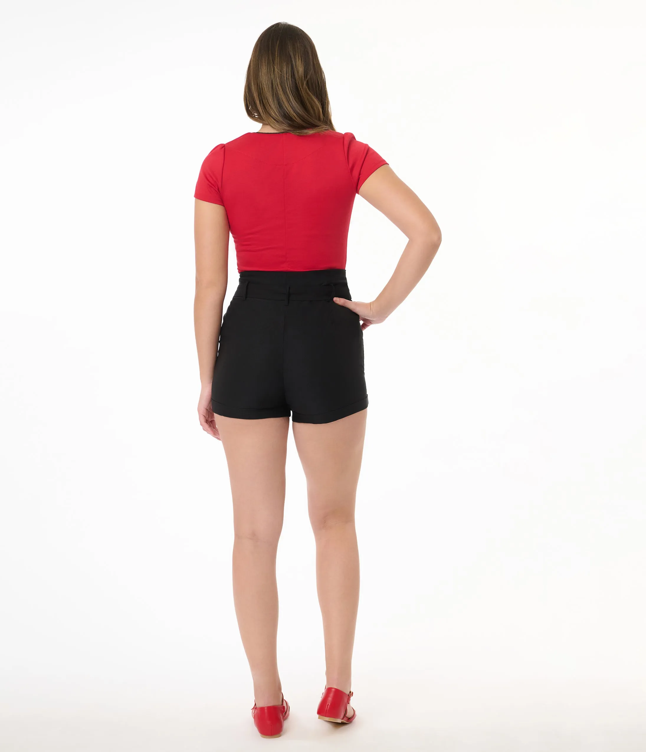 Black High Waist Front Tie Shorts sold by Unique Vintage product image thumbnail 3