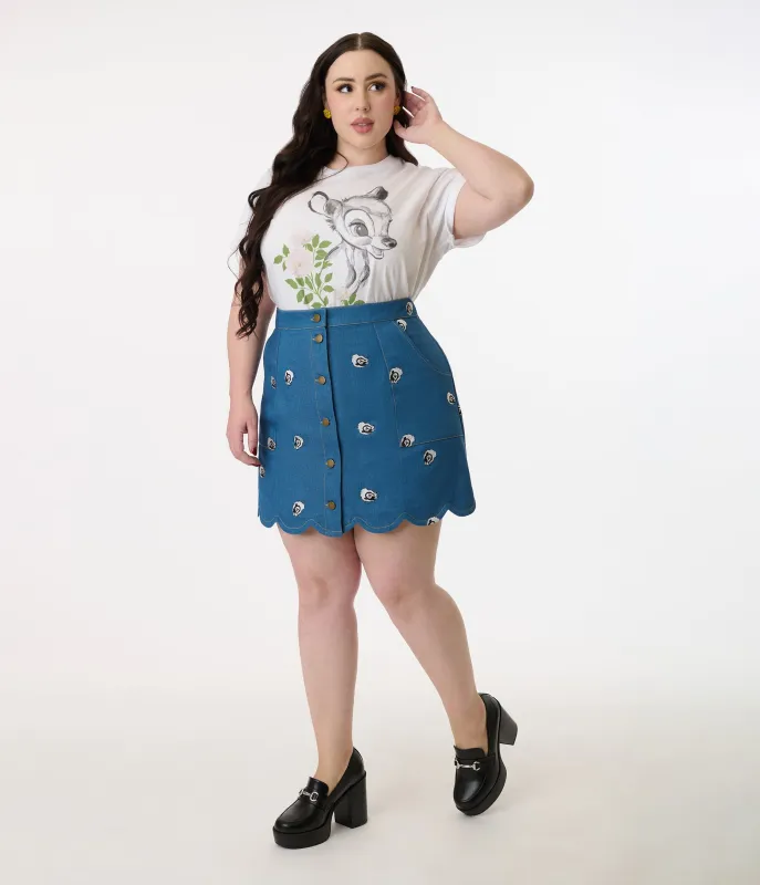 Disney's Bambi Collection by Smak Parlour Plus Size Flower Denim Mini Skirt sold by Unique Vintage