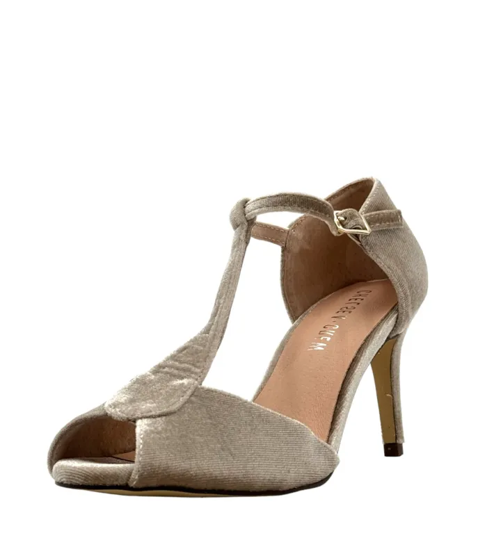 Chelsea Crew Cream T-Strap Velvet Blondie Heels made by chelsea crew