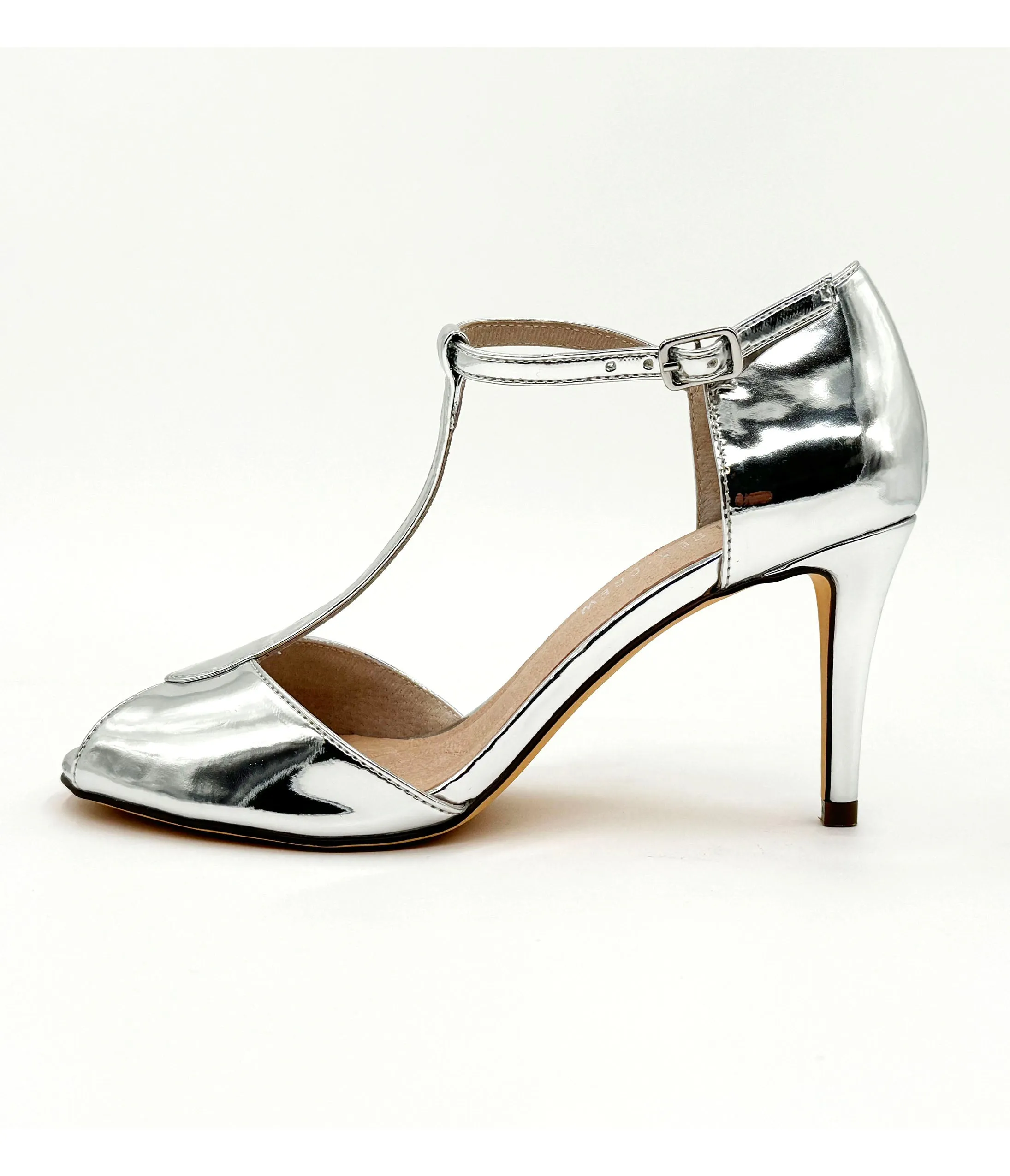 Chelsea Crew Metallic Silver T-Strap Blondie Heels sold by Unique Vintage product image thumbnail 2