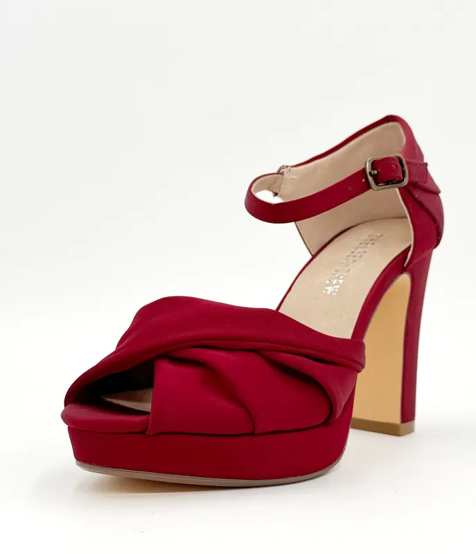 Chelsea Crew Red Satin Gloria Heels sold by Unique Vintage