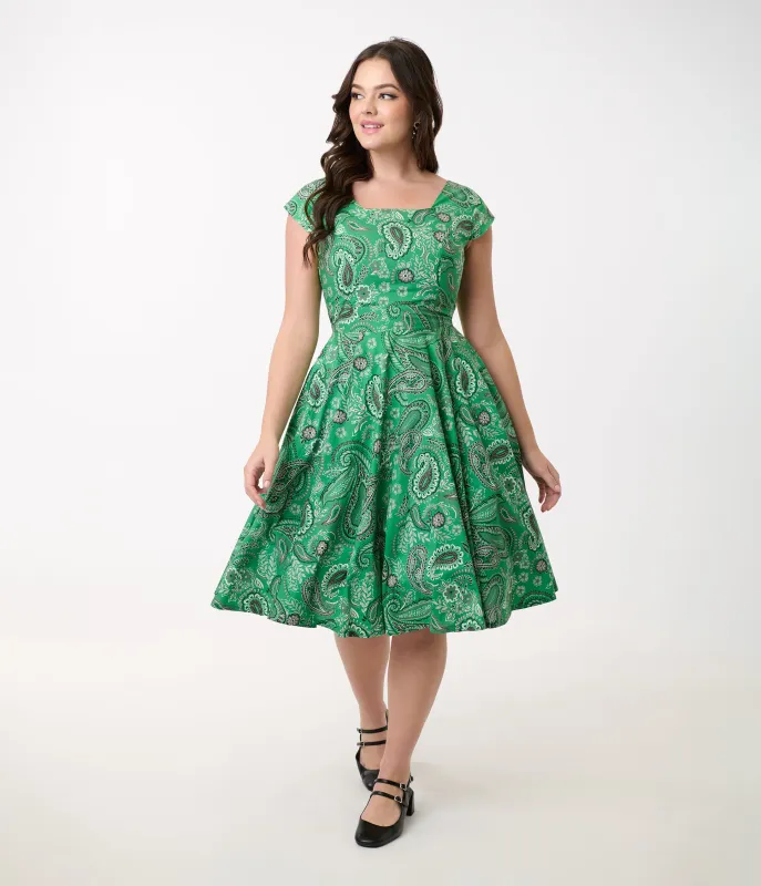 Magnolia Place 1950s Green Bandana Print Anna Cotton Swing Dress sold by Unique Vintage