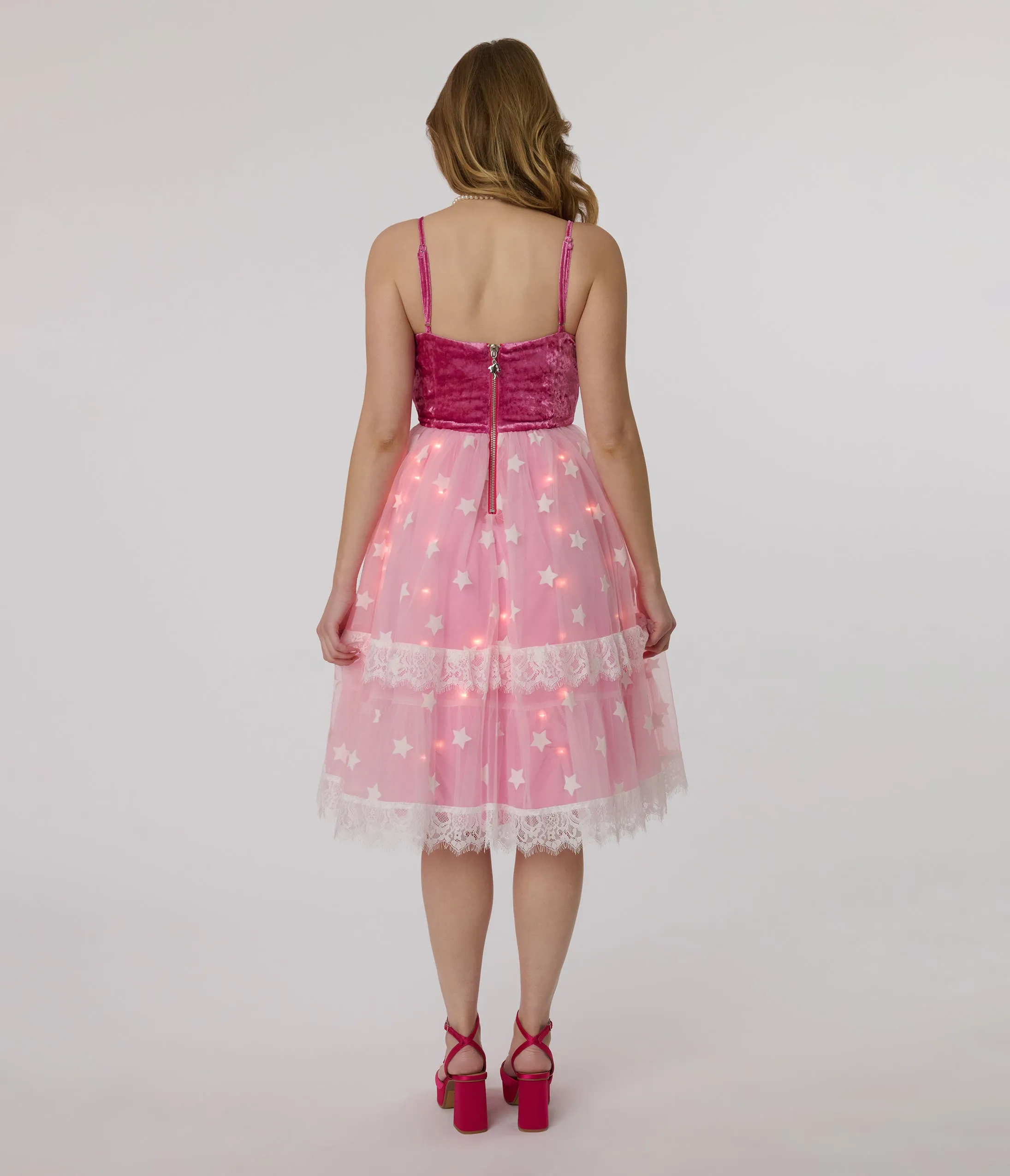 Barbie x Unique Vintage 1980s Pink Light Up Dream Glow Swing Dress sold by Unique Vintage product image thumbnail 3