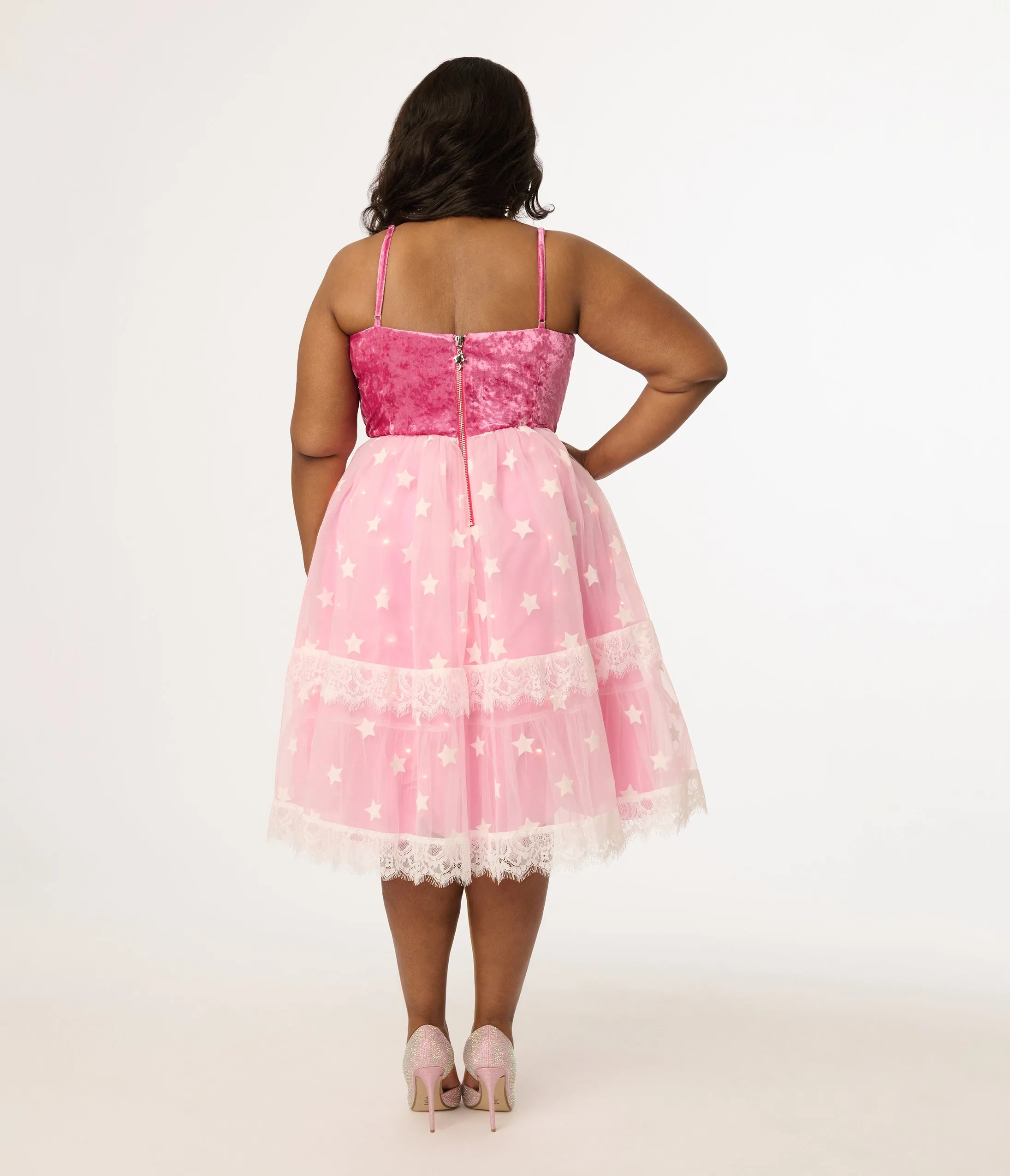 Barbie x Unique Vintage Plus Size 1980s Pink Light Up Dream Glow Swing Dress sold by Unique Vintage product image thumbnail 4