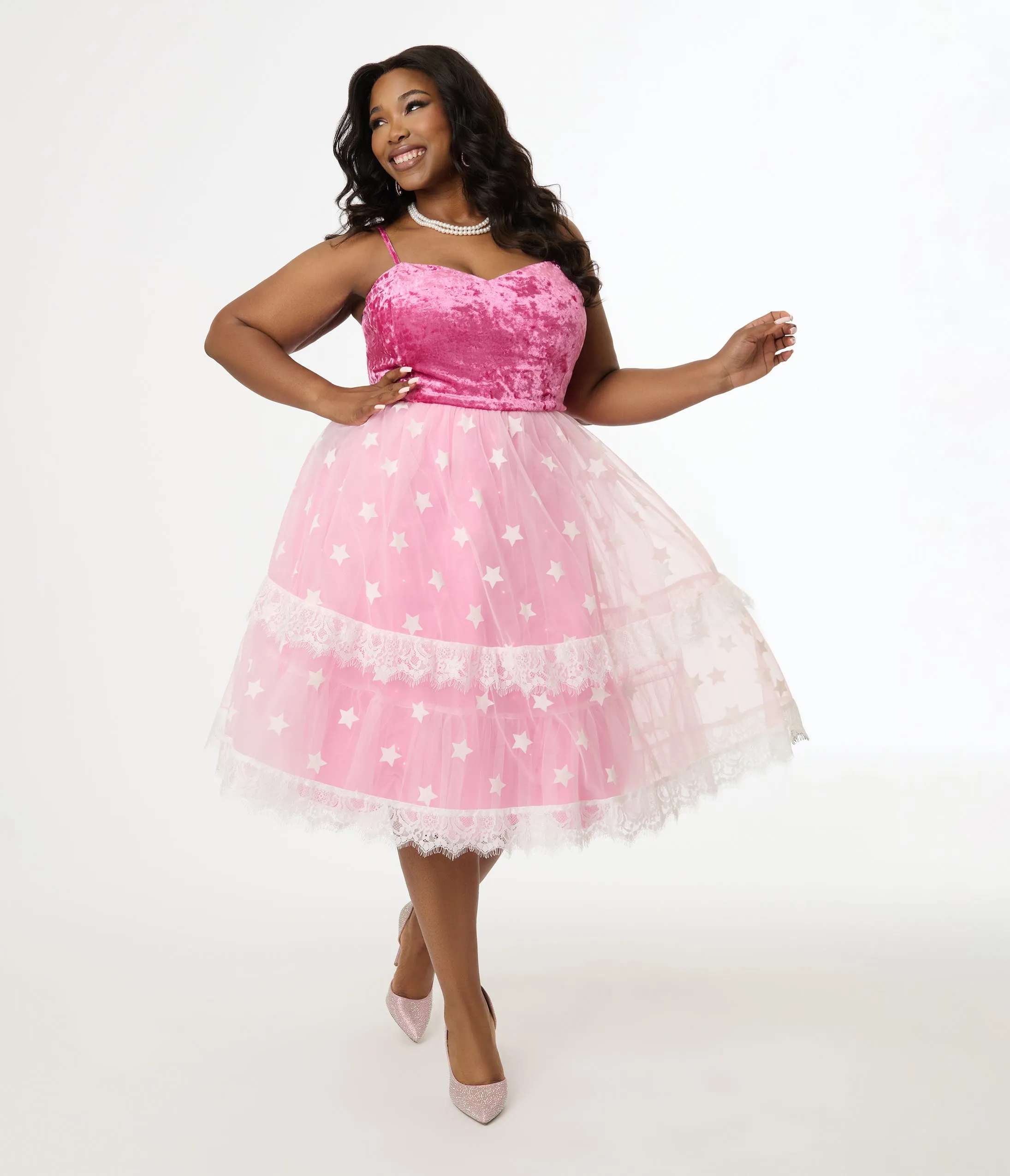 Barbie x Unique Vintage Plus Size 1980s Pink Light Up Dream Glow Swing Dress sold by Unique Vintage product image thumbnail 5