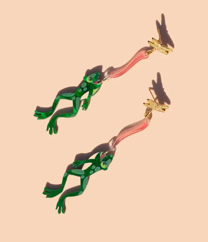 Green Leap Frog Earrings sold by Unique Vintage