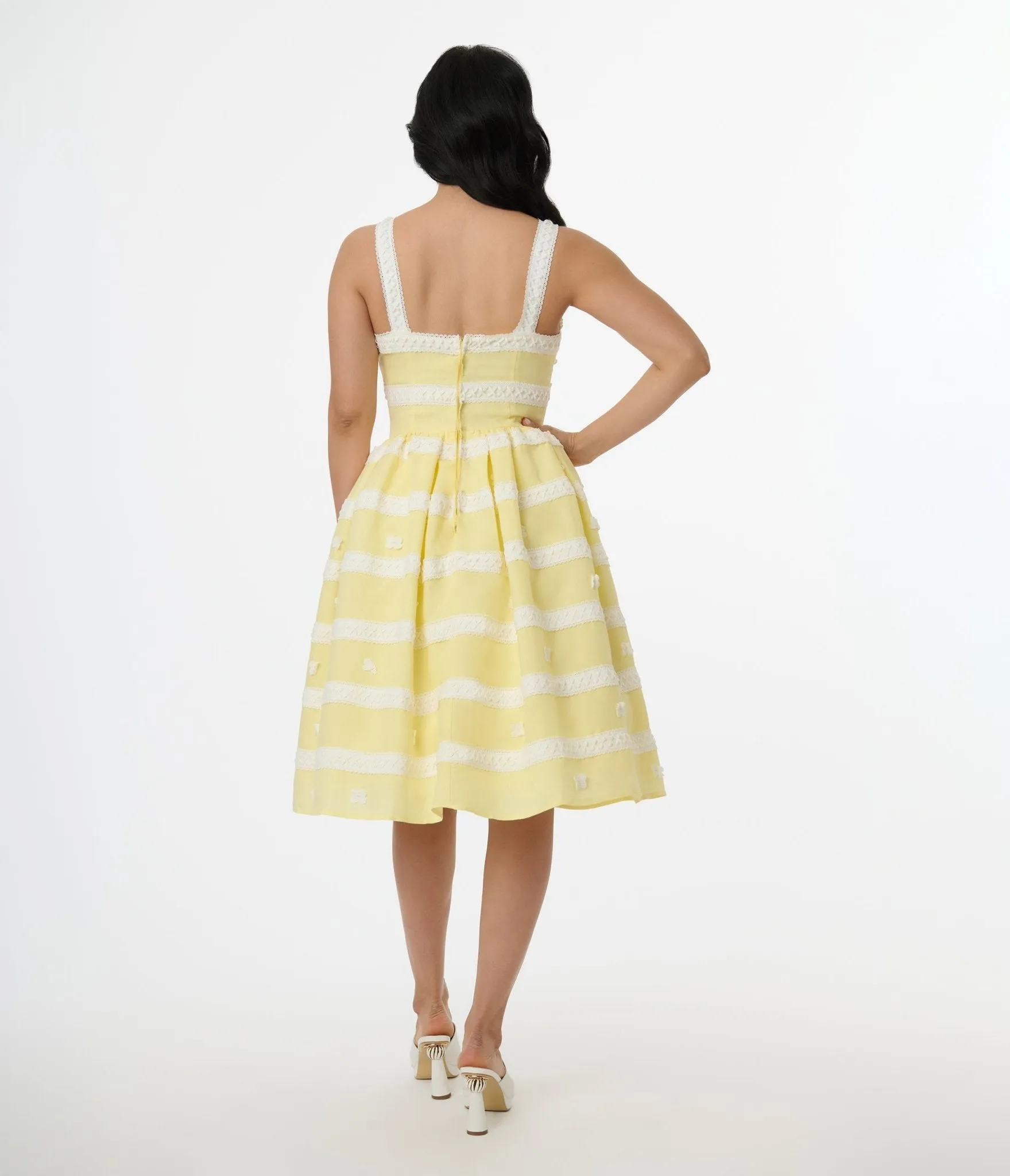 Unique Vintage Lemon Merengue & White Lace Sundress sold by Unique Vintage product image thumbnail 3