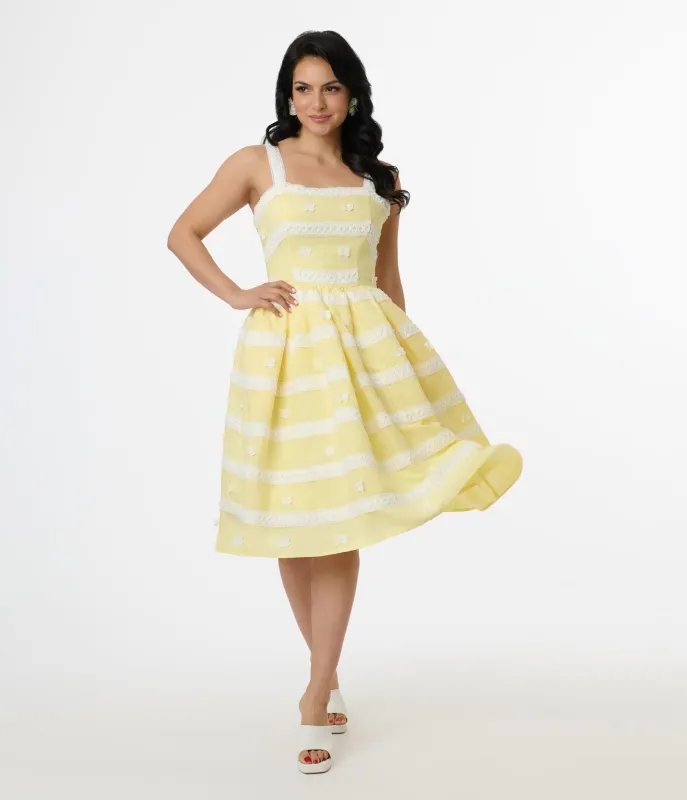 Unique Vintage Lemon Merengue & White Lace Sundress made by Unique Vintage