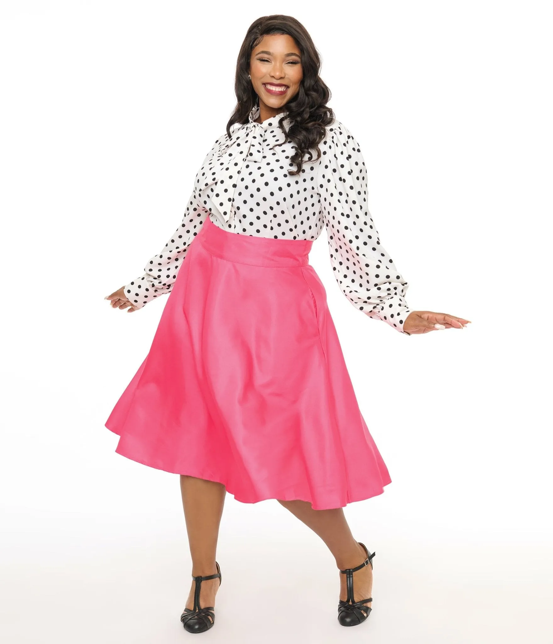 Unique Vintage Plus Size Hot Pink Vivian Swing Skirt sold by Unique Vintage
