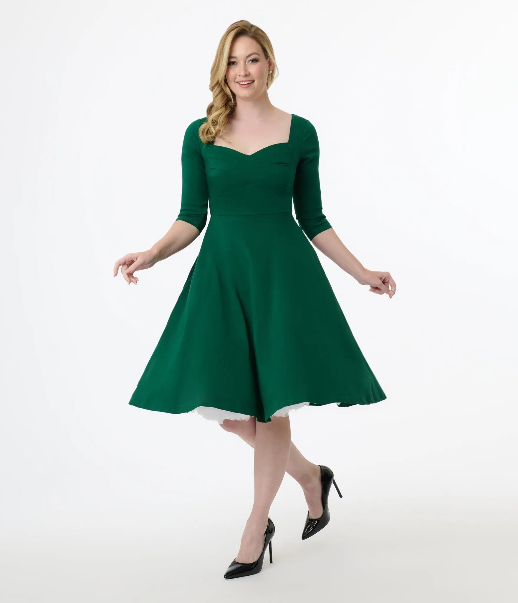 Unique Vintage 1950s Emerald Green Pleated Bust Swing Dress sold by Unique Vintage product image thumbnail 4