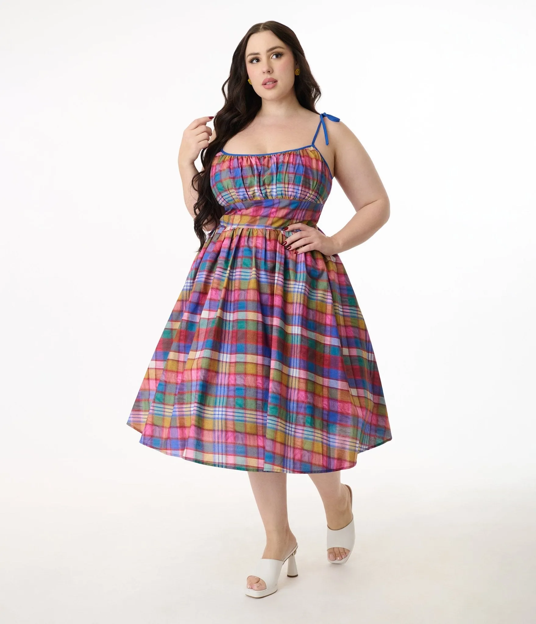 Unique Vintage Plus Size 1950s Multicolor Plaid Sleeveless Cotton Swing Dress sold by Unique Vintage product image thumbnail 4