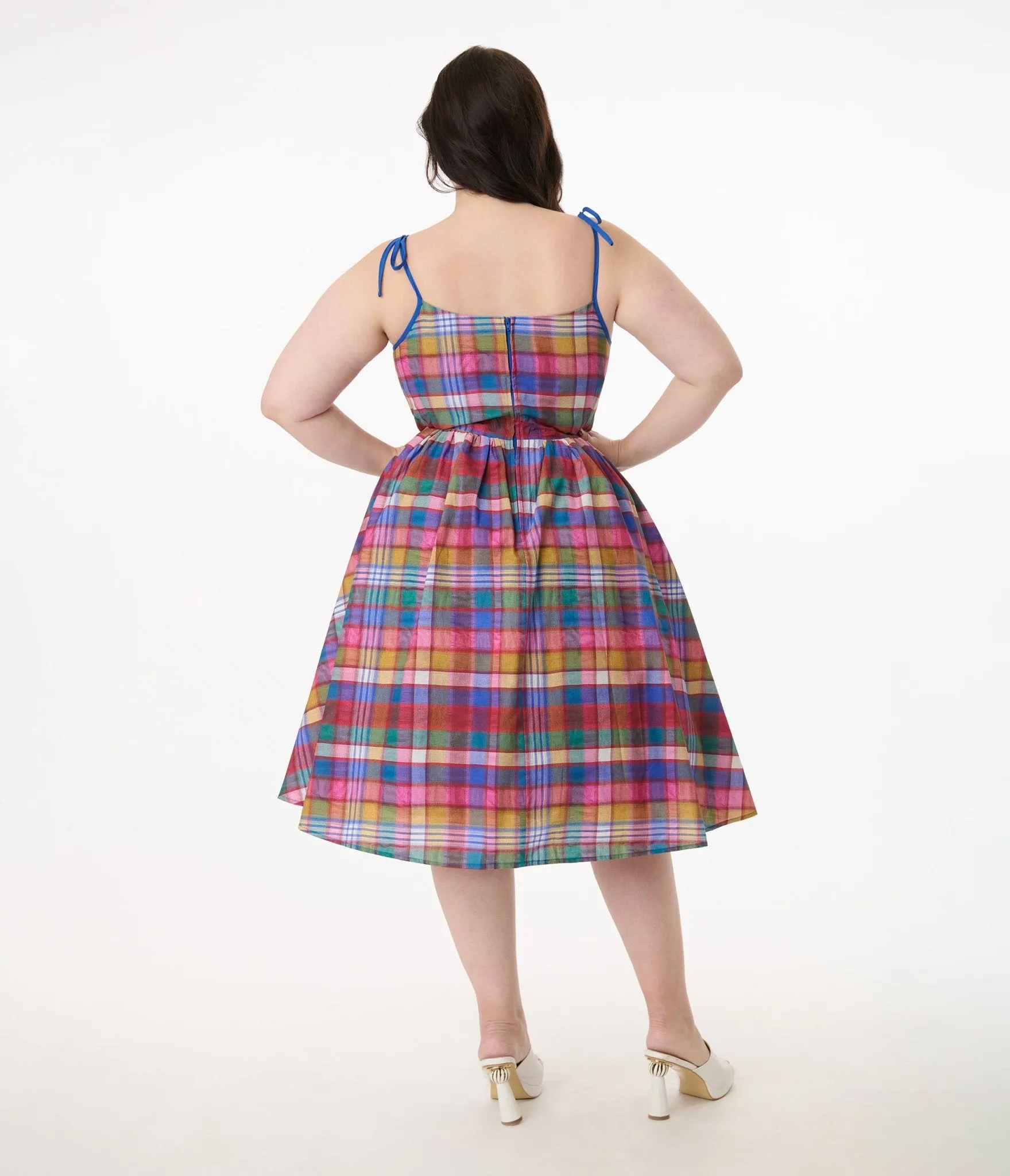 Unique Vintage Plus Size 1950s Multicolor Plaid Sleeveless Cotton Swing Dress sold by Unique Vintage product image thumbnail 3