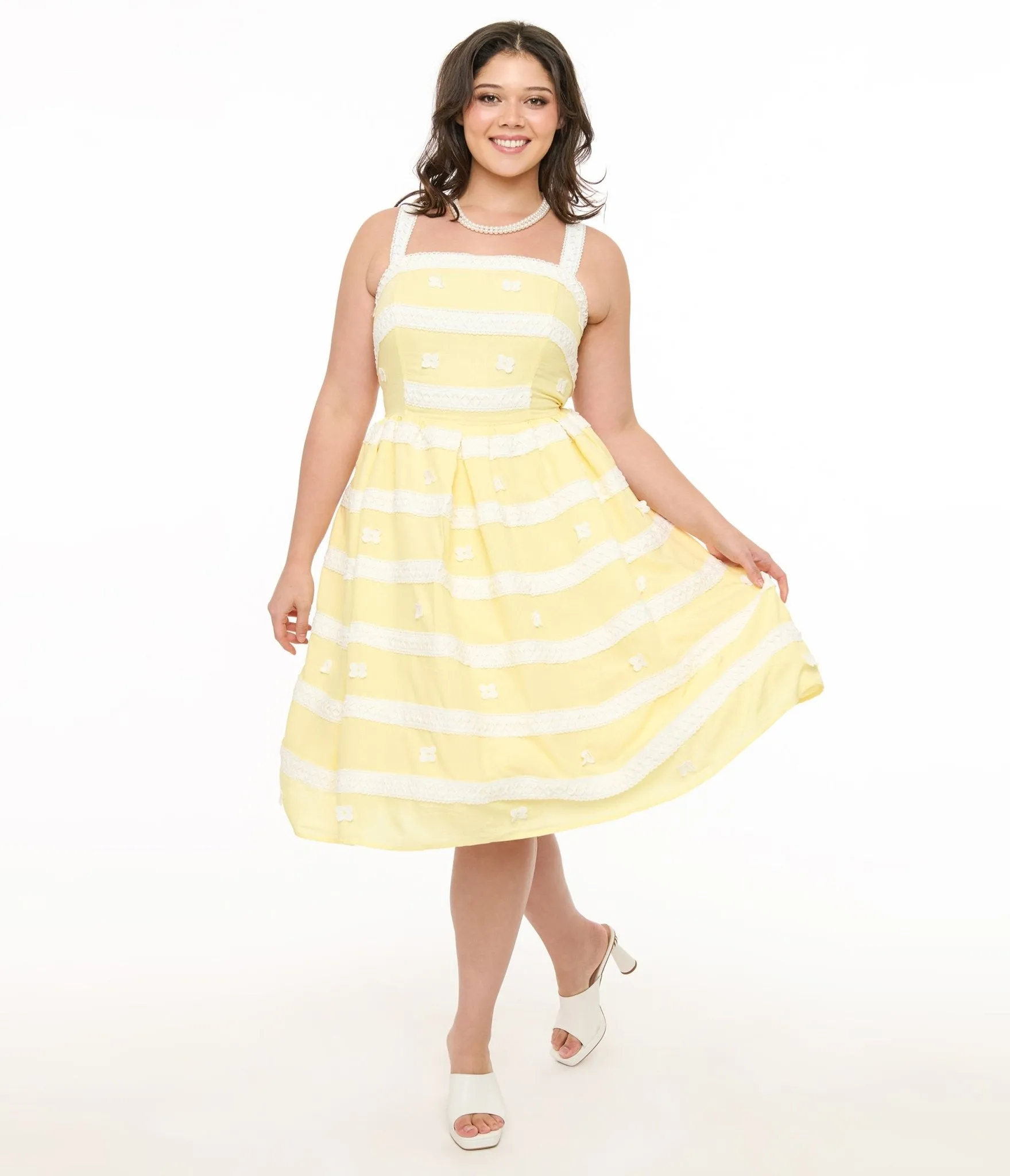 Unique Vintage Plus Size Lemon Merengue & White Lace Sundress sold by Unique Vintage