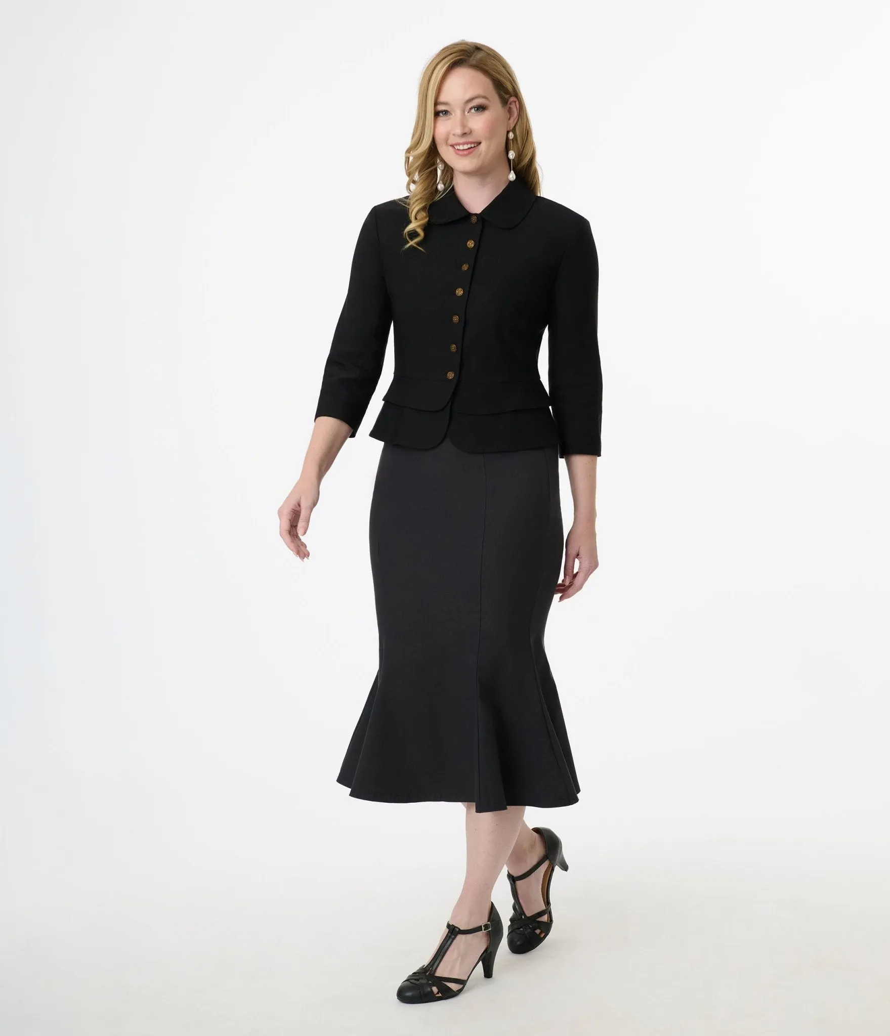 Unique Vintage 1940s Black Trumpet Skirt sold by Unique Vintage