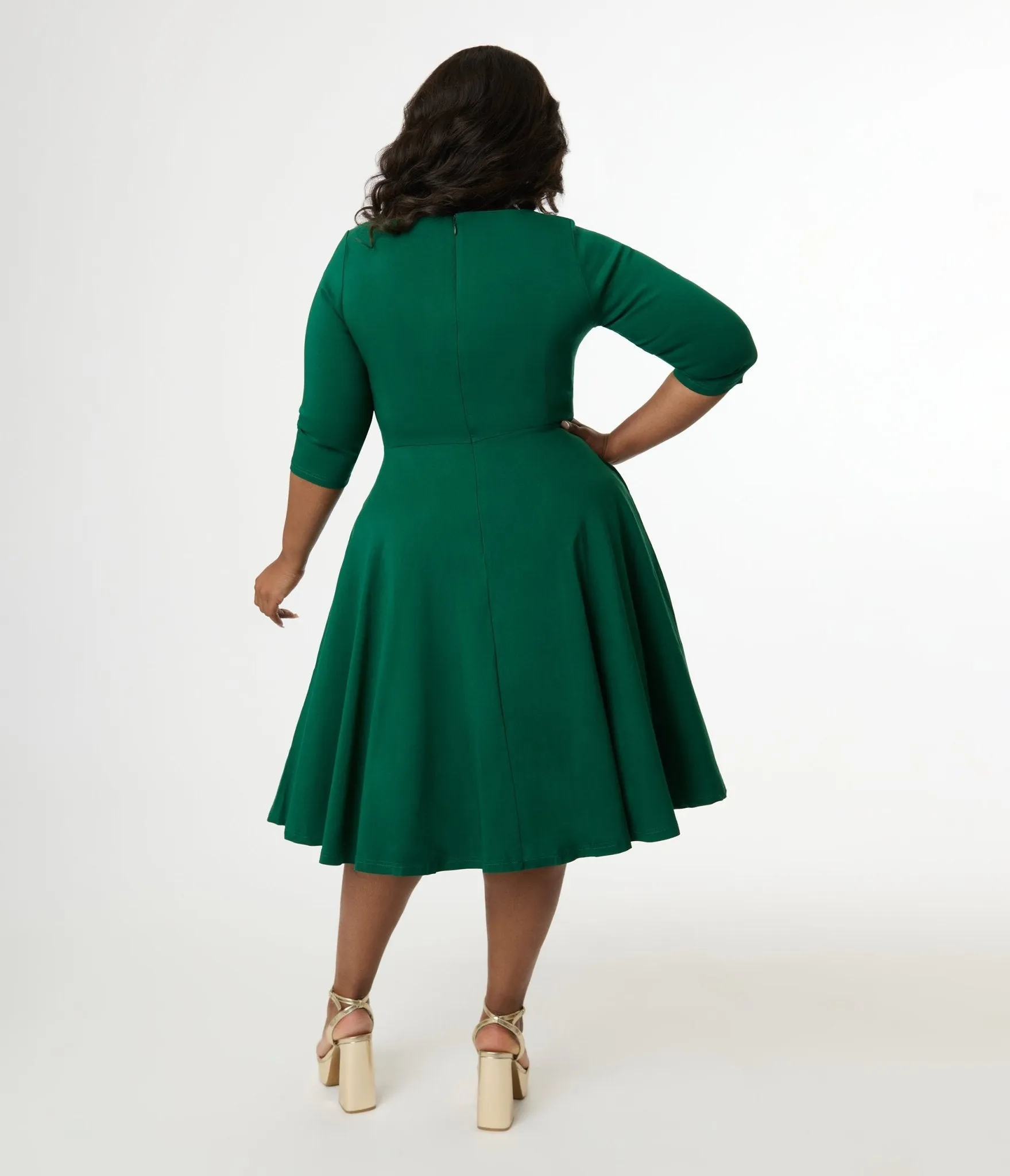 Unique Vintage Plus Size 1950s Emerald Green Pleated Bust Swing Dress sold by Unique Vintage product image thumbnail 2
