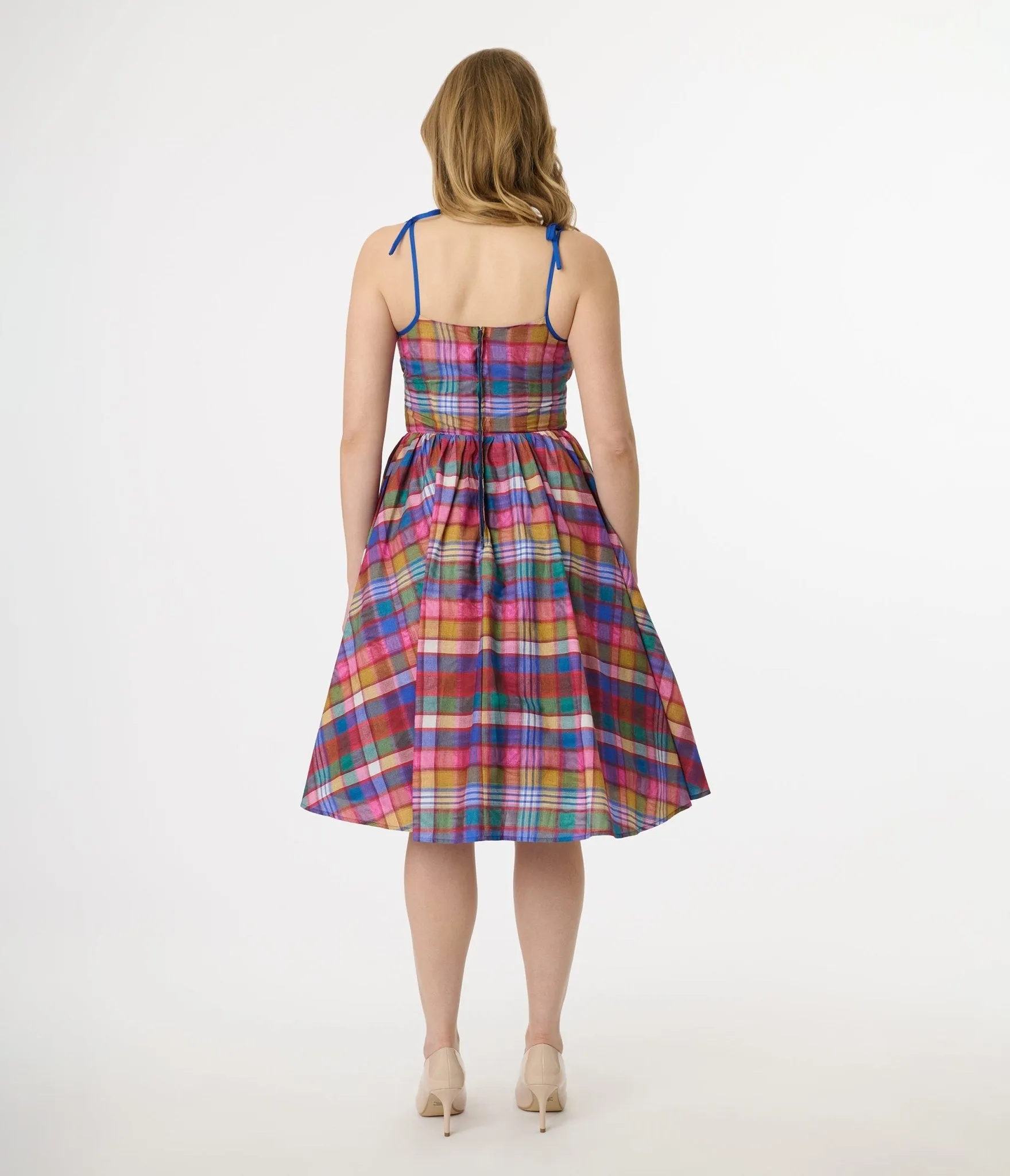Unique Vintage 1950s Multicolor Plaid Sleeveless Cotton Swing Dress sold by Unique Vintage product image thumbnail 3