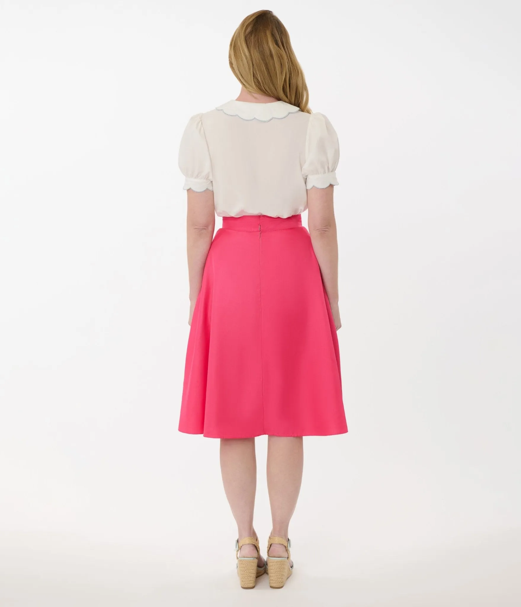 Unique Vintage 1950s Hot Pink High Waist Vivian Swing Skirt sold by Unique Vintage product image thumbnail 3