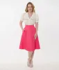 Unique Vintage 1950s Hot Pink High Waist Vivian Swing Skirt sold by Unique Vintage