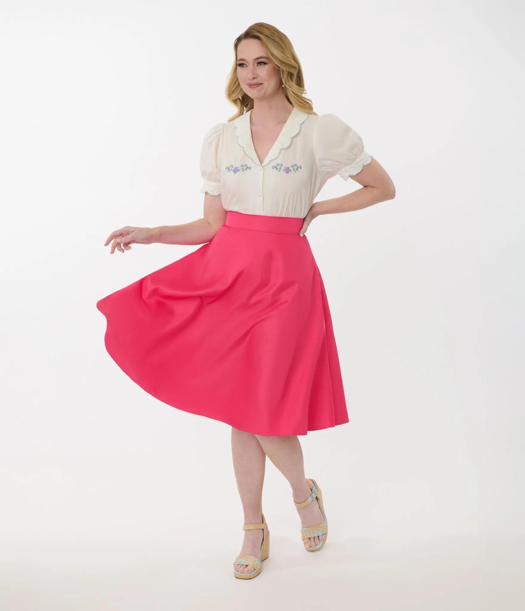 Unique Vintage 1950s Hot Pink High Waist Vivian Swing Skirt sold by Unique Vintage product image thumbnail 4