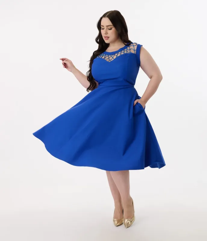 Unique Vintage Plus Size 1950s Royal Blue Diamond Cable Swing Dress sold by Unique Vintage