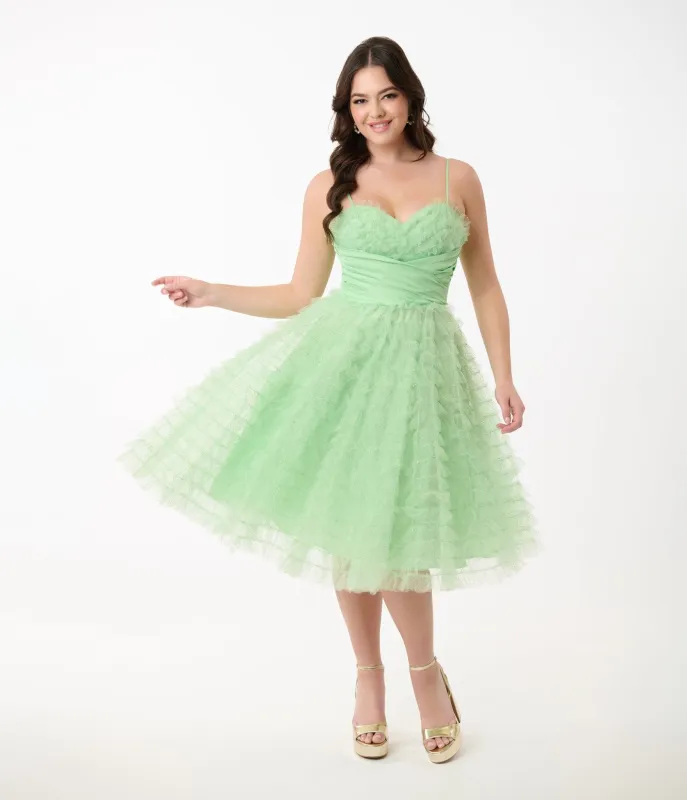 Unique Vintage Mint Green Glitter Tulle Cupcake Swing Dress sold by Unique Vintage