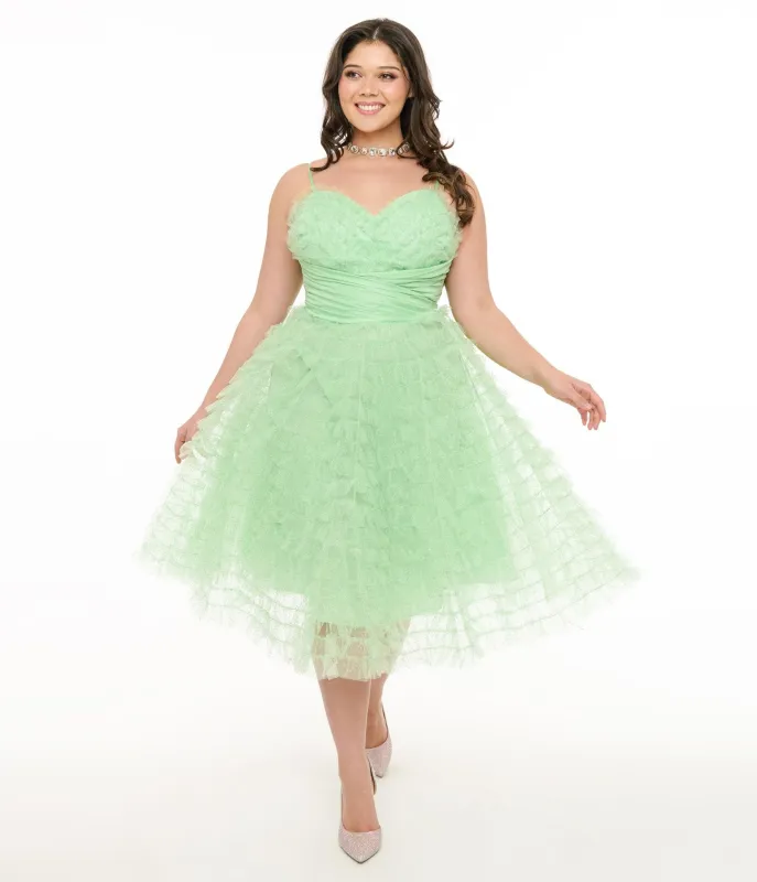 Unique Vintage Plus Size Mint Green Glitter Tulle Cupcake Swing Dress sold by Unique Vintage