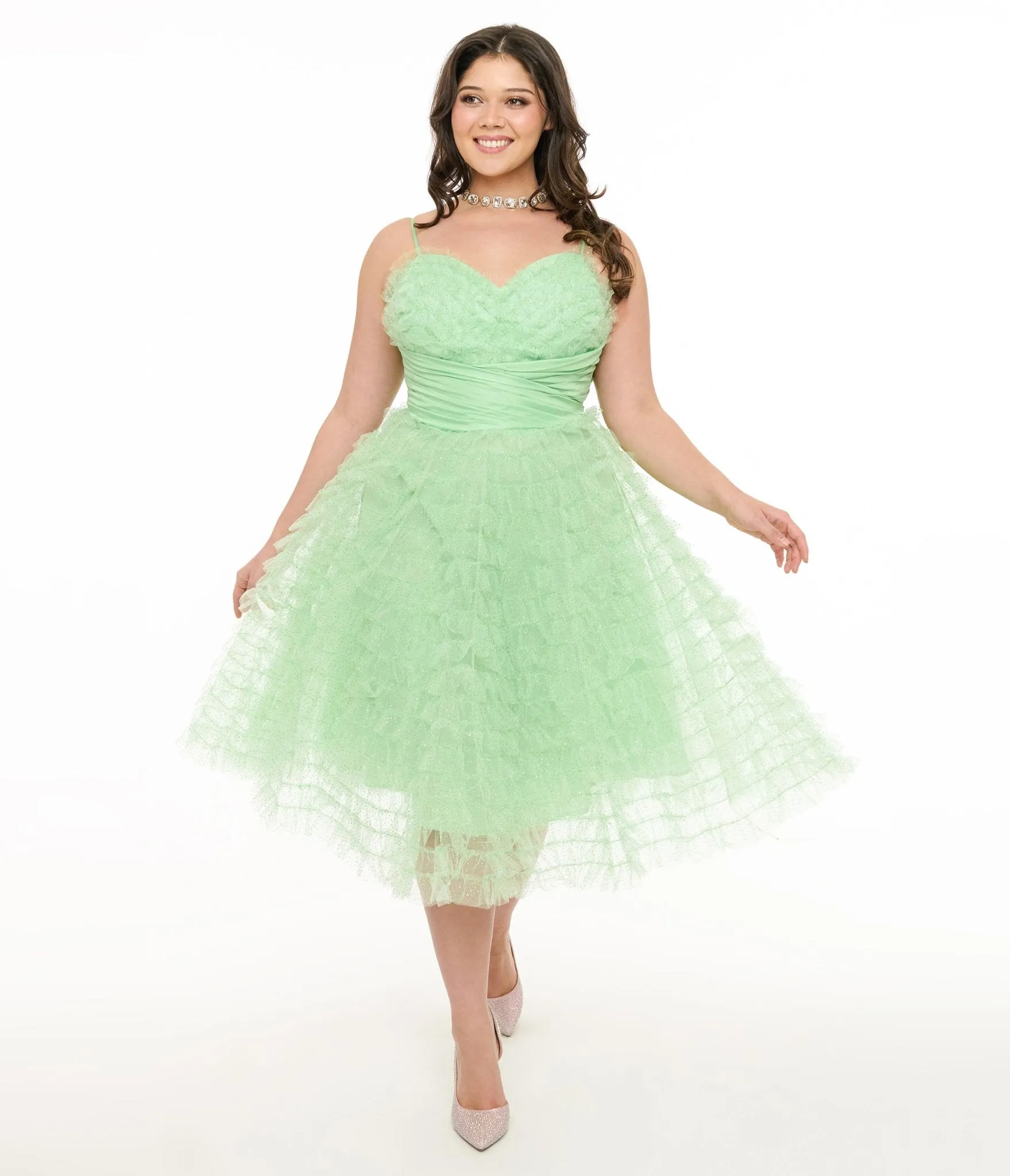 Unique Vintage Plus Size Mint Green Glitter Tulle Cupcake Swing Dress sold by Unique Vintage