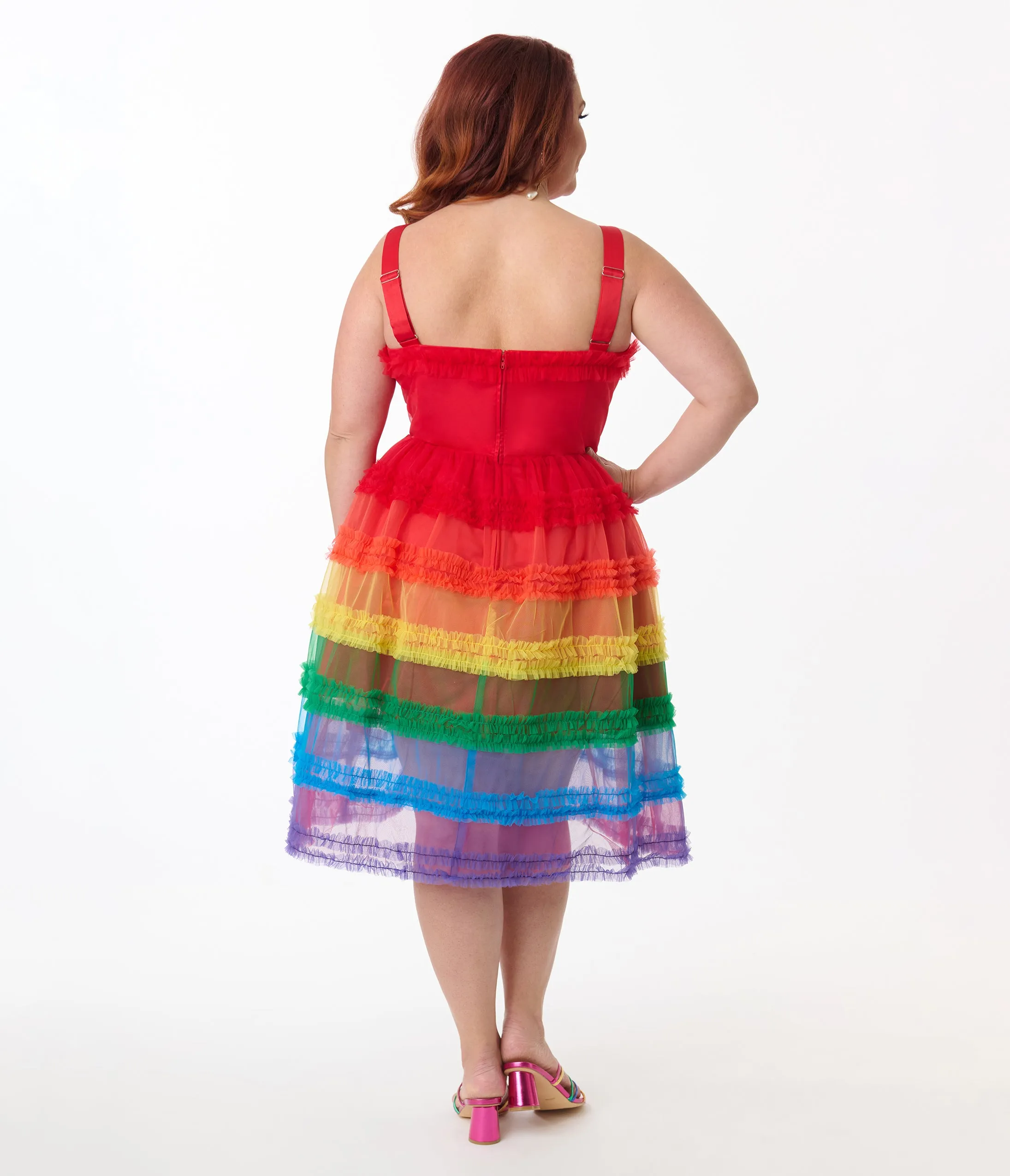 Unique Vintage Plus Size Rainbow Tiered Sheer Midi Dress sold by Unique Vintage product image thumbnail 4