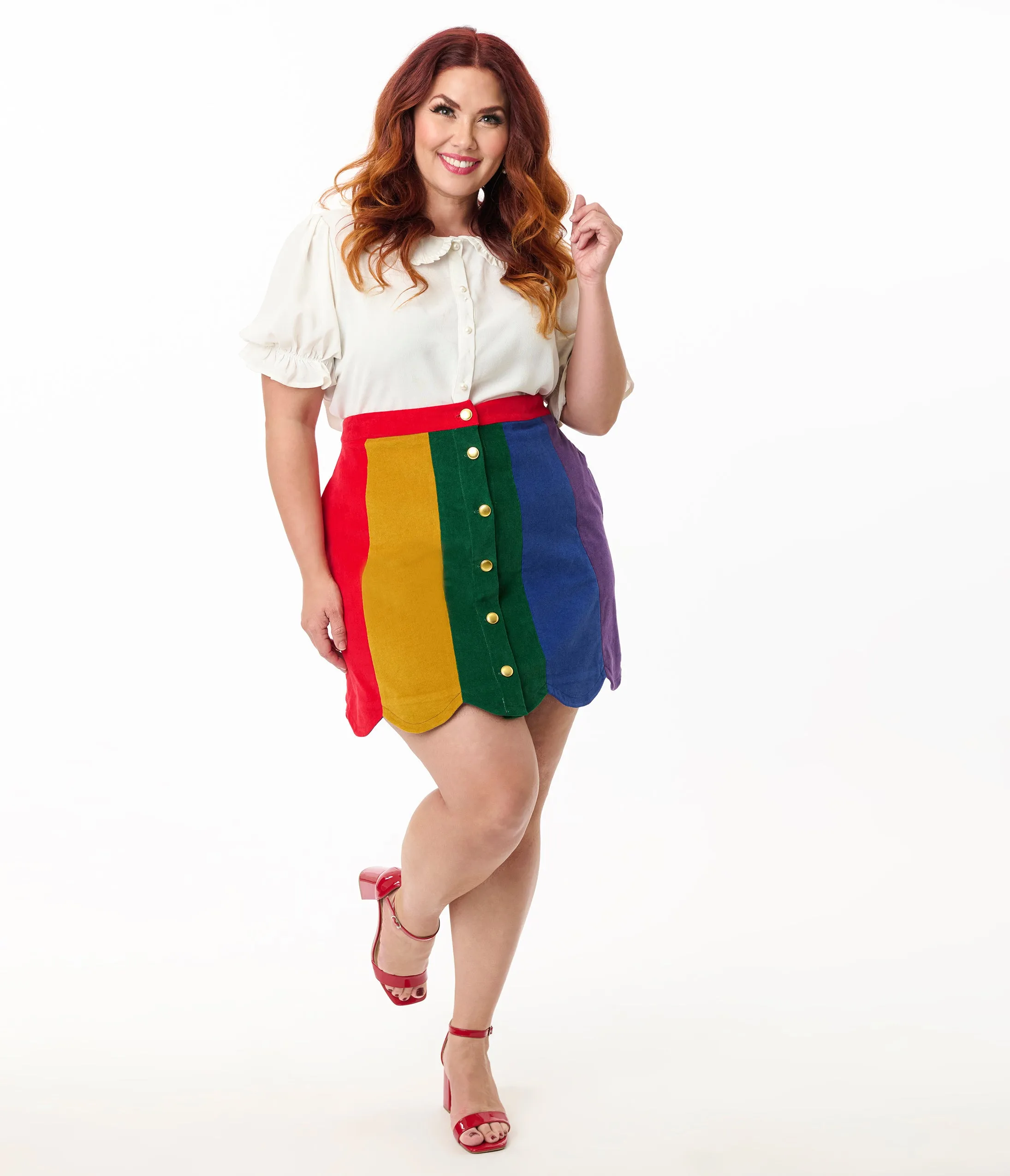 Smak Parlour Plus Size Rainbow Stripe Corduroy Mini Skirt sold by Unique Vintage product image thumbnail 4
