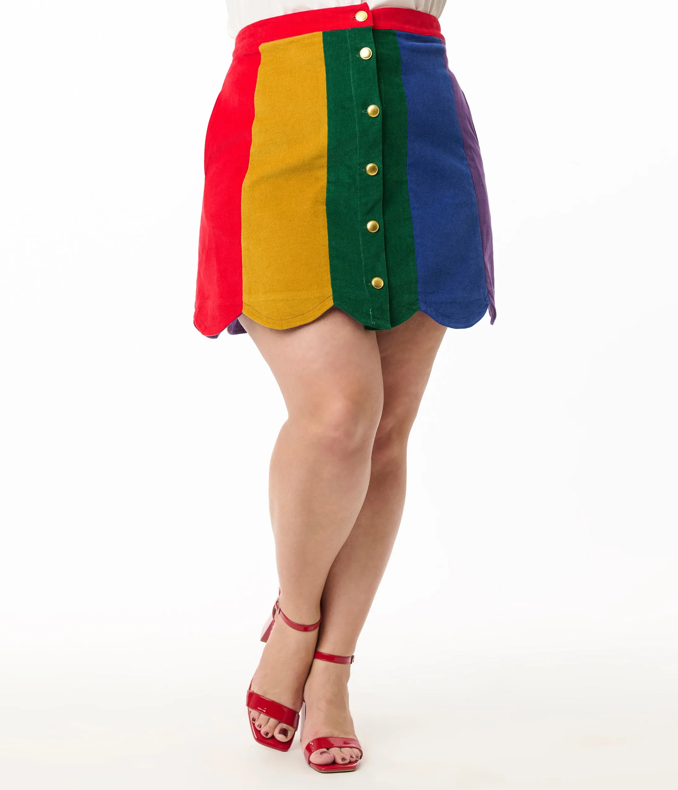 Smak Parlour Plus Size Rainbow Stripe Corduroy Mini Skirt sold by Unique Vintage product image thumbnail 2