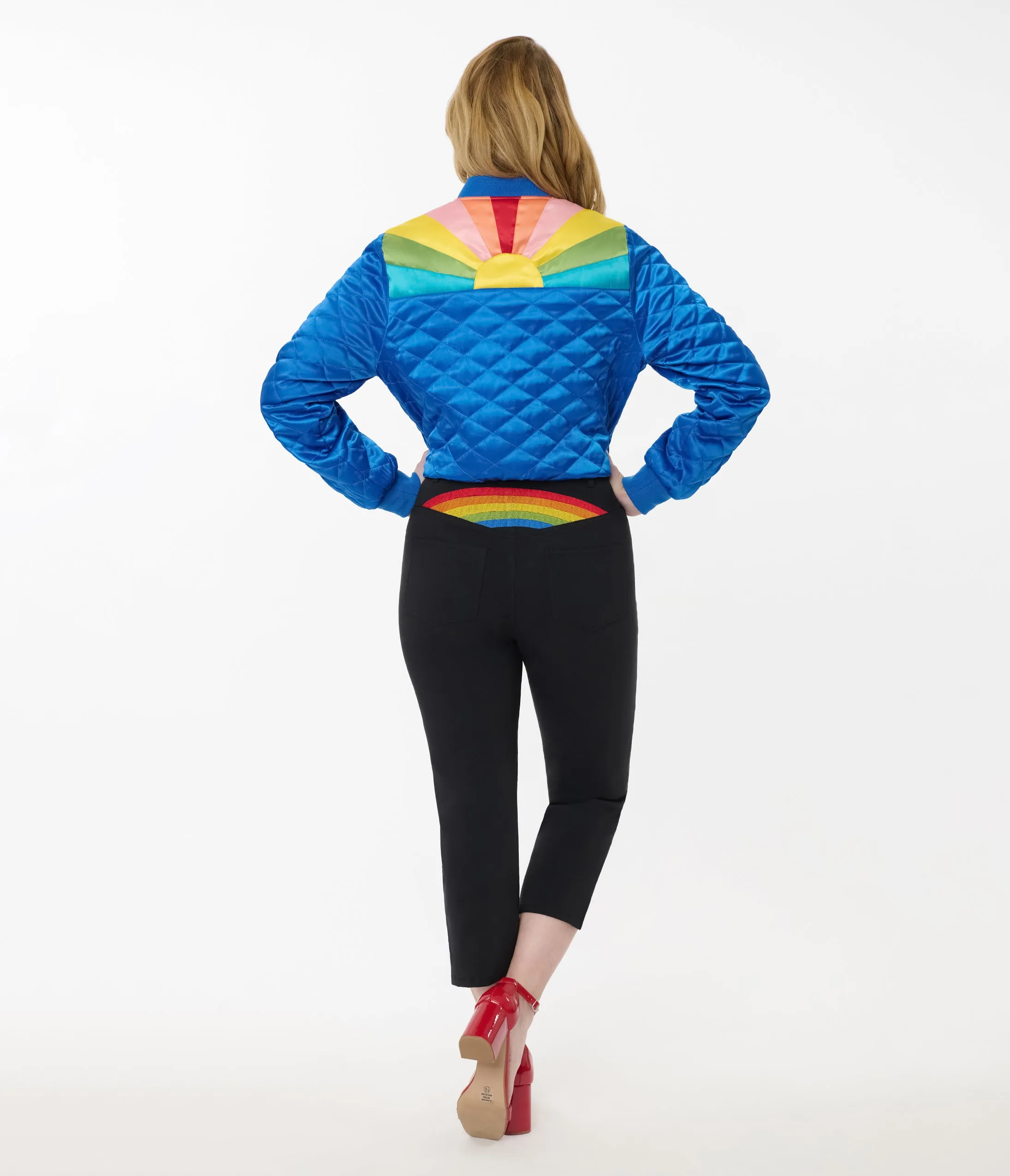 Unique Vintage Black & Rainbow Rachelle Capri Pants sold by Unique Vintage