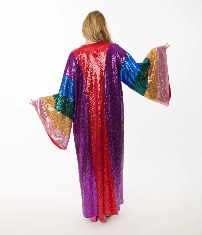 Unique Vintage Rainbow Sequin Striped Long Kimono sold by Unique Vintage